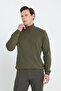 Men's Khaki Non-Pilling Anti Pilling Featured Standard Fit Full Turtleneck Knitwear Sweater - 4