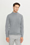 Men's Gray Melange Non-Pilling Standard Fit Normal Cut Half Turtleneck Knitwear Sweater