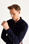 Men's Navy Blue Anti-Pilling Fabric Standard Fit Polo Collar Knitwear - 7