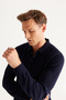 Men's Navy Blue Non-Pilling Anti Pilling Fabric Standard Fit Normal Cut Polo Neck Knitwear Sweater - 7