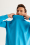 Men's Turquoise Non-Pilling Standard Fit Normal Cut Half Turtleneck Knitwear Sweater - 6