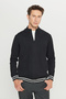 Men's Black Cotton Mock Neck Zippered Knitwear Cardigan Jacket Standard Fit Regular Cut - 4