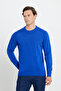 Men's Cobalt Blue Crew Neck Knitwear Sweater - Non-Pilling, Anti-Pilling, Standard Fit - 4
