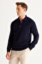 Men's Navy Blue Anti-Pilling Fabric Standard Fit Polo Collar Knitwear - 6