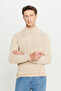Men's Beige Non-Pilling Standard Fit Normal Cut Half Turtleneck Knitwear Sweater - 4