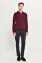 Men's Claret Red Non-Pilling Anti Pilling Fabric Standard Fit Normal Cut Polo Neck Knitwear Sweater - 4