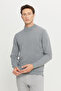 Men's Gray Melange Non-Pilling Standard Fit Normal Cut Half Turtleneck Knitwear Sweater - 4
