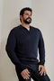 Men's Navy Blue Non-Pilling Anti Pilling Fabric Standard Fit Normal Cut Polo Neck Knitwear Sweater