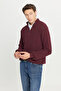 Men's Burgundy Cotton Standard Fit Regular Cut Bato Collar Jacquard Knitwear Sweater - 4