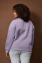 Mor Kalın İçi Polarlı Oversize Slogan Nakışlı Örme Büyük Beden Sweatshirt TBBAW26AO00008 - 4