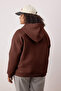Kahverengi Kapüşonlu İçi Polarlı Önü Fermuarlı Büyük Beden Örme Sweatshirt TBBAW25AO00027 - 4