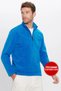 Unisex Standard Fit Anti-Pilling Non-Pilling Cold Proof Sax Blue Stand Collar Fleece Sweatshirt