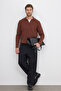 Men's Regular Fit Double Pleated Elastic Waist Comfortable Cut Loose Leg Baggy Black Trousers - 3
