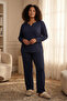 Lacivert V Yaka Kaşkorse Örme Pijama Takımı TBBAW25AI00046