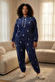 Lacivert Kapüşonlu Galaksi Desenli Polar Örme Pijama Takımı TBBAW25AI00018 - 2
