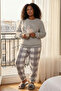 Gri Wellsoft Lama Desenli Örme Pijama Takımı TBBAW25AI00020 - 2