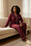 Bordo Biye Detaylı Gömlek Yaka Örme Pijama Takımı TBBAW26AI00032 - 2