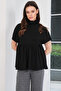Black Turtleneck Draped Half Sleeve Knitwear Blouse Alc-X14795 - 5