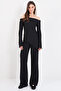 Black Carmen Collar Asymmetrical Cut Blouse and Palazzo Trousers Set Alc-X14805 - 2