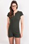 Khaki Crew Neck Ribbed Short Sleeve Jumpsuit Romper Pjm-X13914 - 3