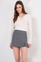 Cream V-Neck Bird-Eye Knitwear Blouse with Tie Alc-X14778 - 6