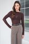 Women's Brown Boat Neck Cashmere Textured Sheer Blouse Alc-X14794 - 4
