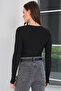 Black Crew Neck Self-Patterned Bodysuit with Snap Buttons at the Bottom Alc-X14839 - 8