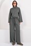 Khaki Turtleneck Oversize Blouse and Double Pocket Palazzo Trousers Set Alc-X14836 - 3