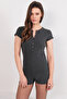 Anthracite Crew Neck Ribbed Short Sleeve Jumpsuit Romper Pjm-X13914 - 2