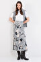 Gray Floral Patterned Zippered Satin Midi Skirt Alc-X14782 - 4