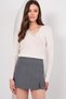 Cream V-Neck Bird-Eye Knitwear Blouse with Tie Alc-X14778 - 4