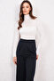 Women's White Turtleneck Cashmere Textured See-Through Blouse Alc-X14809 - 4