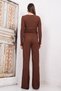 Brown Seersucker Fabric Gathered Sides Blouse and Trousers Set Alc-X14807 - 7