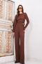 Brown Seersucker Fabric Gathered Sides Blouse and Trousers Set Alc-X14807 - 6