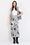 Gray Floral Patterned Zippered Satin Midi Skirt Alc-X14782 - 2