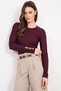 Burgundy Crew Neck Button Detailed Blouse Alc-X14801 - 3