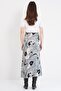 Gray Floral Patterned Zippered Satin Midi Skirt Alc-X14782 - 7