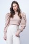 Women's Beige Crew Neck Drop-Cut Princess Sleeve Knitwear Blouse Alc-X13069 - 3