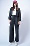 Women's Anthracite Stand Collar Knitted Zippered Sweat Jacket and Pants Set Alc-X14384 - 6