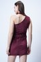 Women's Burgundy Halter Neck One Shoulder Velvet Mini Dress Alc-X14751 - 6