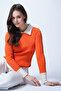 Orange Shirt Collar Color Block Camisole Blouse Alc-X13511