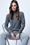 Anthracite Turtleneck Knitted Blouse with Slit and Button Detail Alc-X14775 - 7