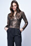 Women's Leopard Double-Breasted Cut V-Neck Sandy Blouse with Corset Waist Alc-X14372 - 2