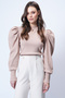 Women's Beige Crew Neck Drop-Cut Princess Sleeve Knitwear Blouse Alc-X13069