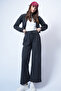 Women's Anthracite Stand Collar Knitted Zippered Sweat Jacket and Pants Set Alc-X14384 - 5