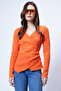 Orange Double-Breasted Cut Drape Detailed Blouse Alc-X14707 - 2