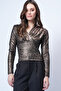 Women's Leopard Double-Breasted Cut V-Neck Sandy Blouse with Corset Waist Alc-X14372