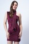 Women's Burgundy Halter Neck One Shoulder Velvet Mini Dress Alc-X14751 - 3