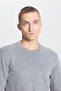 Men's Gray Melange Standard Fit Normal Cut Crew Neck Knitwear Sweater - 4