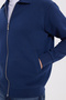 Unisex Relax Fit Comfortable Cut Cotton Inner Fleece Zippered Navy Blue Polo Neck Flato Pocket Sweatshirt - 4